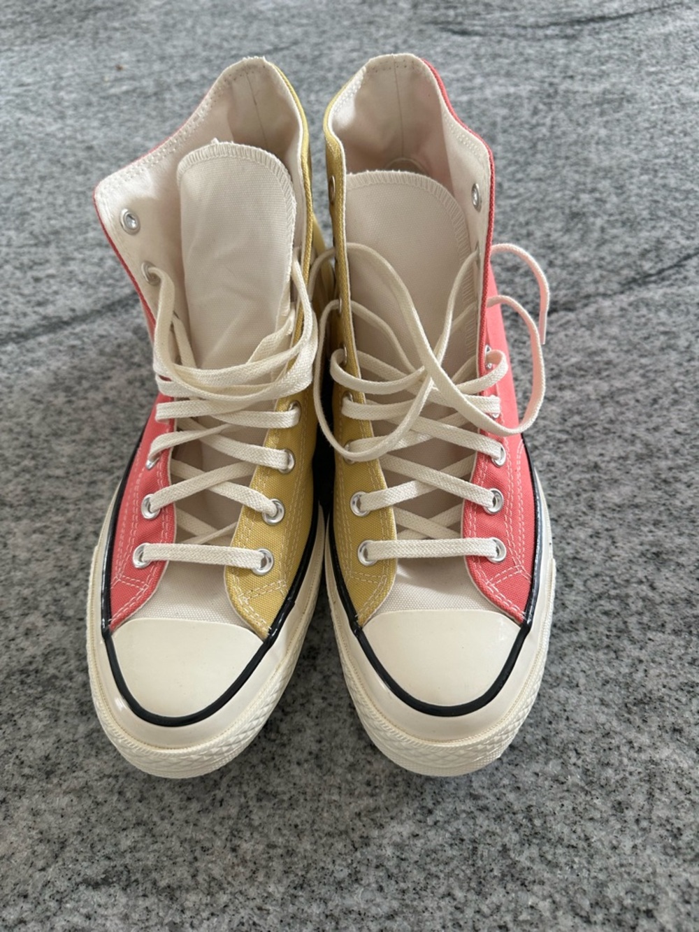 Two-Tone High Top Converse Canvas Sneakers in Coral & Yellow